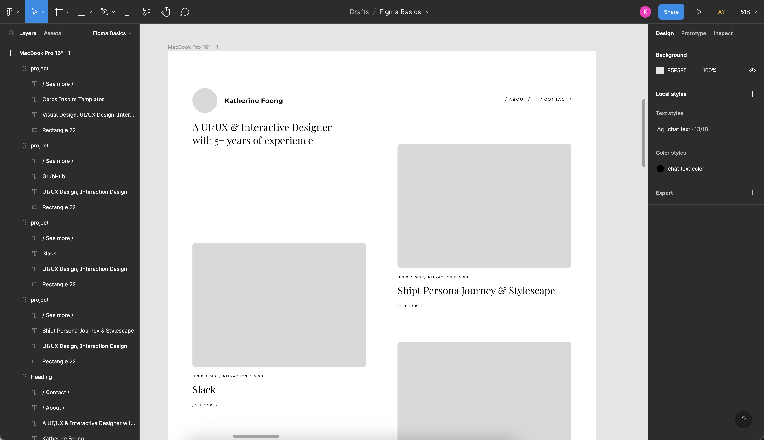 figma wireframe of blog layout